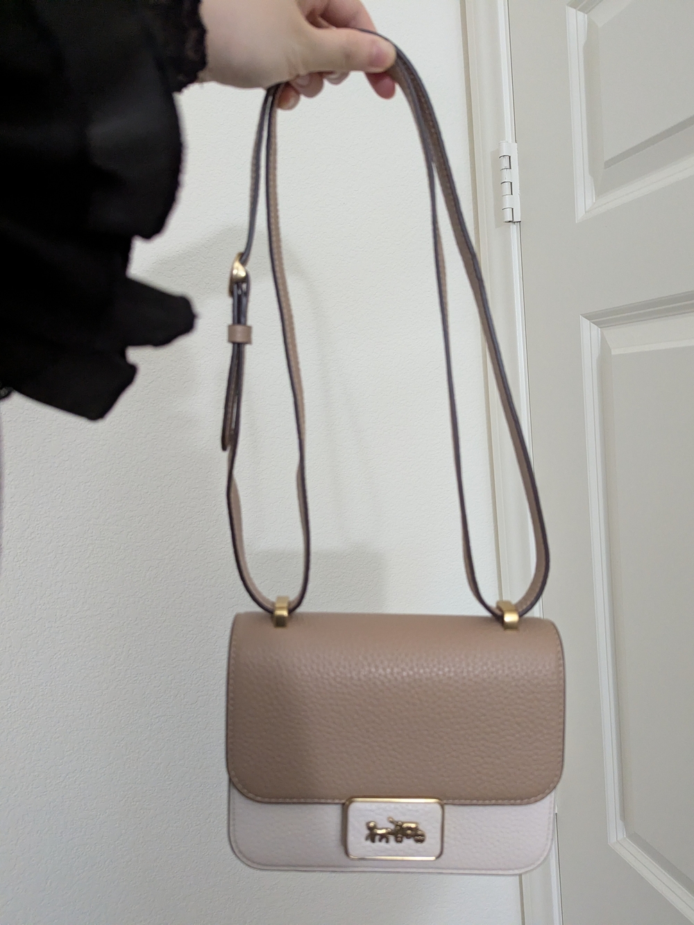 Coach Alie 18 Colorblock Leather Crossbody Bag Taupe Chalk Style 4790 Like New